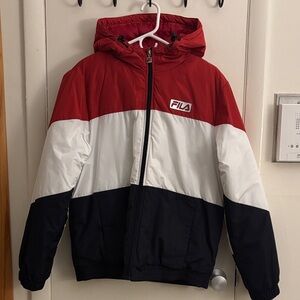 Fila Tri-Color Hooded Jacket in Red, White, and deep blue